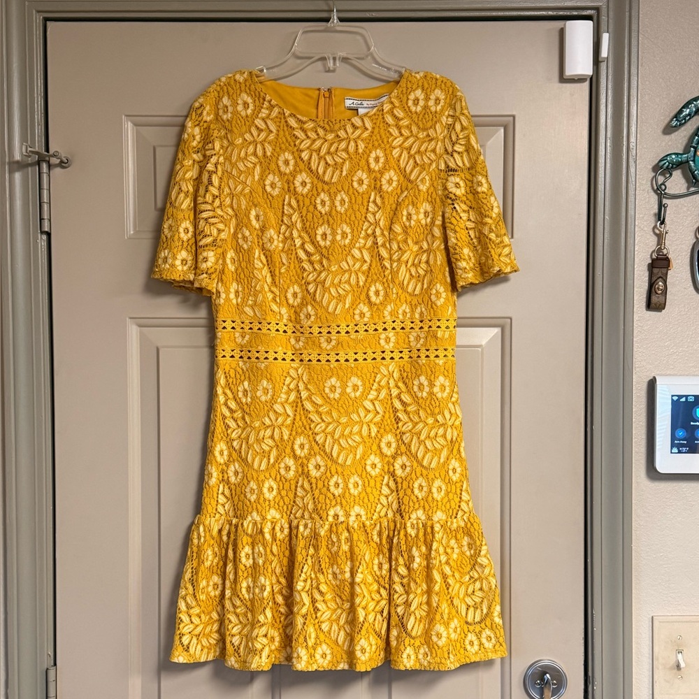 A. Calendar By Flying Tomato Women’s Size  Floral Mustard Yellow Lace Mini Dress